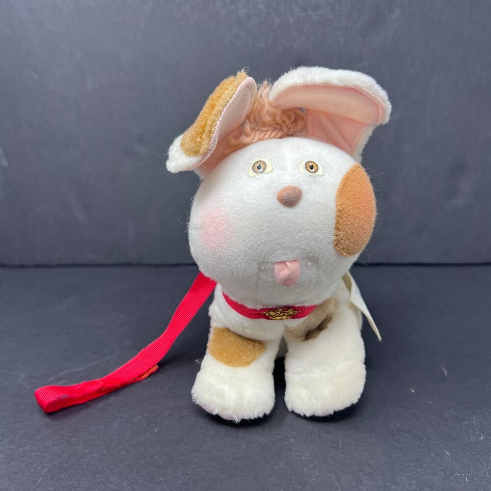 Cabbage Patch Kids Pets‎ Puppy Dog Plush Cream Brown Red Collar Leash 1986 VTG